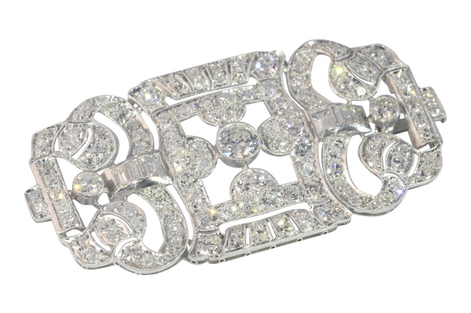 Vintage 1920's Art Deco platinum diamond brooch by Onbekende Kunstenaar