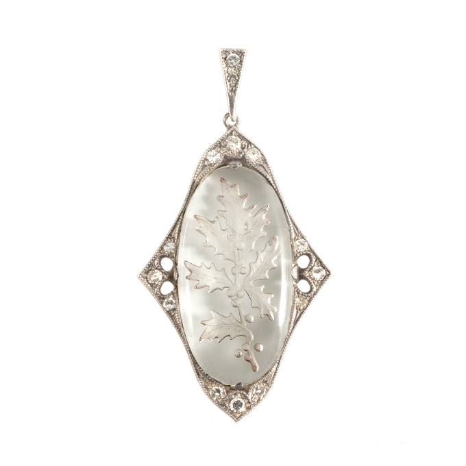 Silver Belle Époque Holly Pendant with Diamonds by Artista Sconosciuto