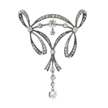 Most elegant Belle Epoque diamond pendant brooch by Unknown Artist