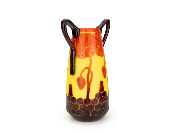 Le Verre Français – Art Deco vase with handles executed in the “Pavots” motif – 1923 / 1926 by Charles Schneider