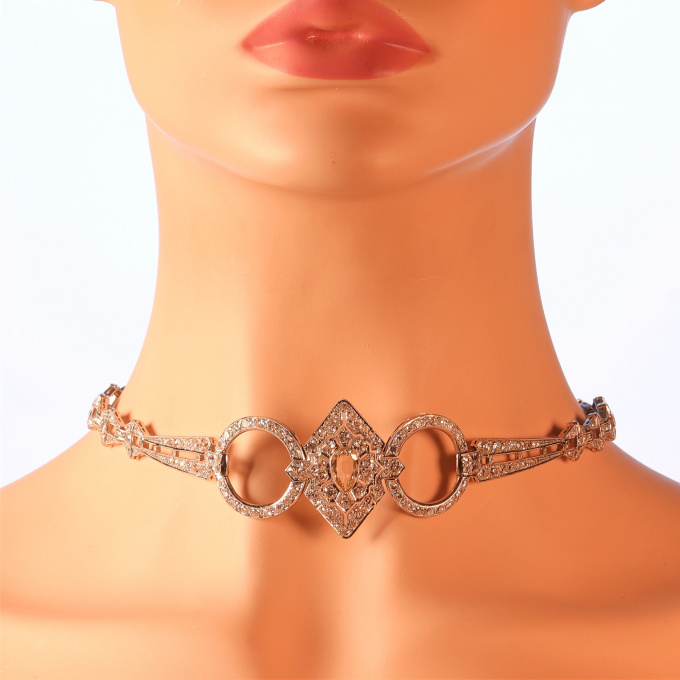 Vintage 1920's Art Deco diamond dog collar necklace by Artista Sconosciuto