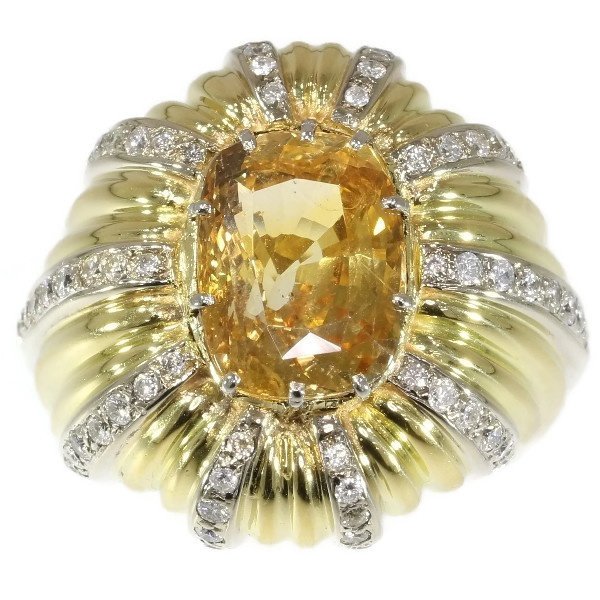 Vintage 6.56 crt cert. natural Yellow Sapphire and diamond gold cocktail ring by Unknown Artist
