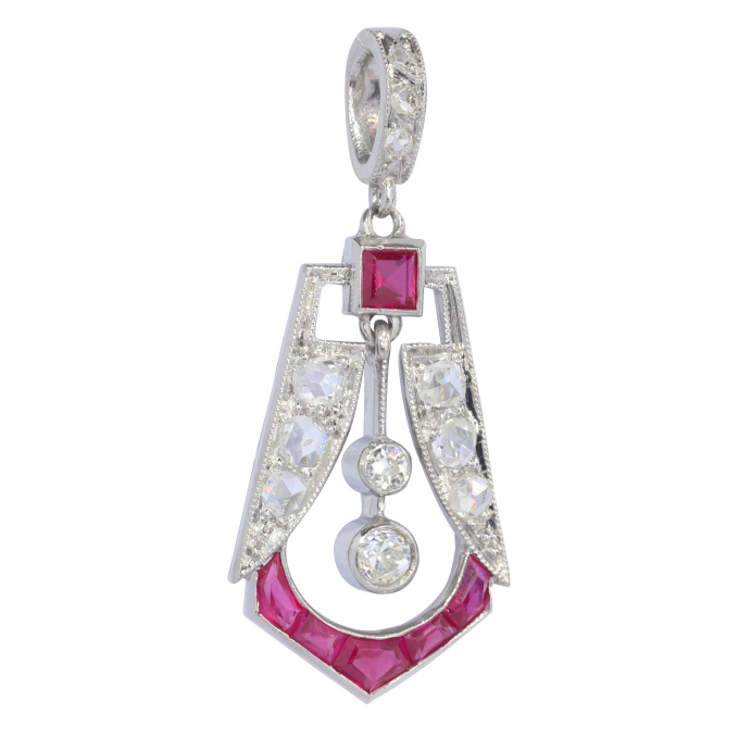 Vintage platinum Art Deco diamond and ruby pendant by Artiste Inconnu
