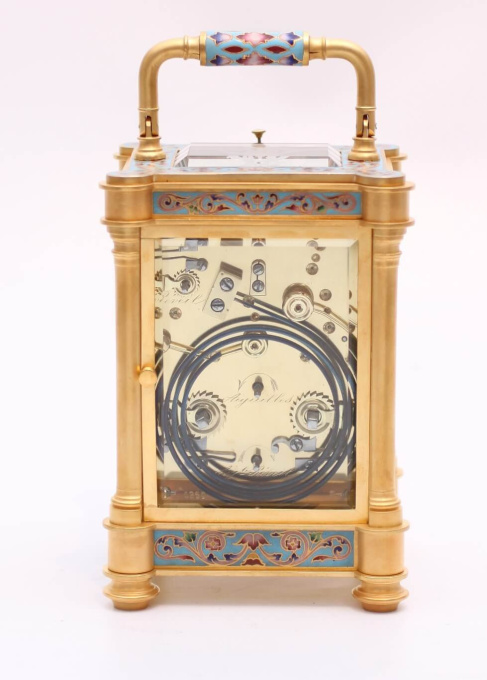 A French gilt cloisonné enamel carriage clock, circa 1870 by Artista Sconosciuto
