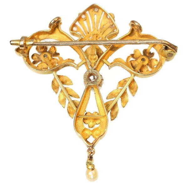 Late Victorian Belle Epoque gold diamond pendant brooch by Artista Desconhecido