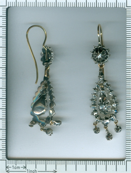 Victorian long pendent rose cut diamond earrings by Onbekende Kunstenaar