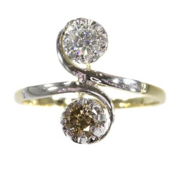 Vintage Fifties romantic engagement ring with white and champagne brilliant by Unknown Artist