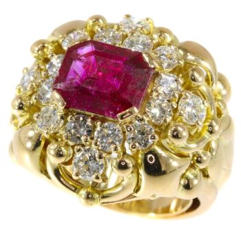 Wolfers made vintage Fifties diamond ring with large 3.40 crt untreated natural ruby by Unknown Artist