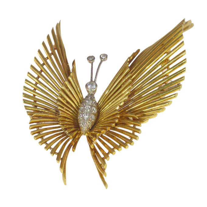 Vintage 1960's 18K gold diamond butterfly brooch by Onbekende Kunstenaar