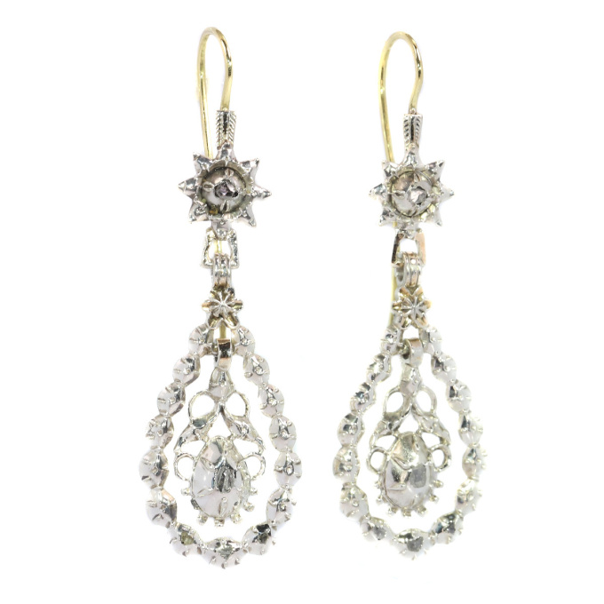 Antique Flemish diamond long pendent earrings late Georgian early Victorian period by Artista Desconocido