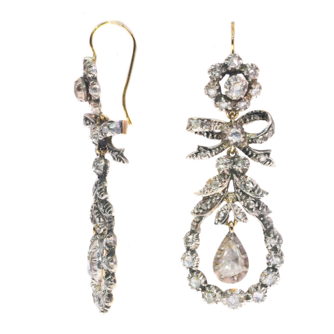 Antique 19th Century long pendent chandelier diamond earrings by Artiste Inconnu
