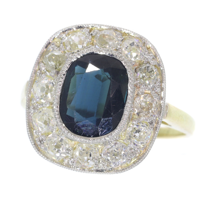 Vintage diamond and sapphire engagement ring by Unknown Artist