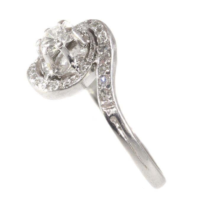 Estate platinum diamond engagement ring a so called tourbillion or twister by Onbekende Kunstenaar