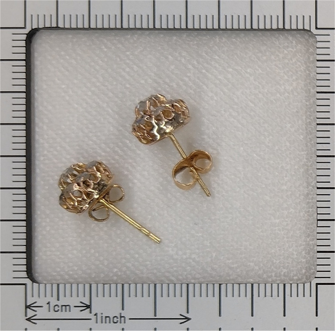 Vintage antique Victorian diamond earstuds set with 18 rose cut diamonds by Unknown Artist