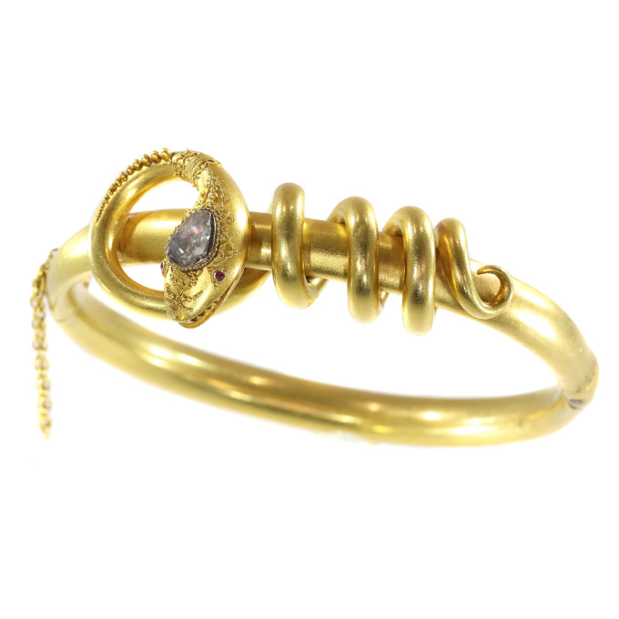 Antique Victorian 18K gold diamond bracelet snake coiled around its own body by Onbekende Kunstenaar