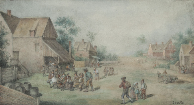 Village scene with drinking farmers by Egbert Lievensz. van der Poel