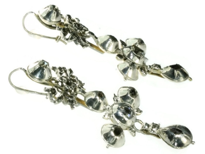 Rare Flemish cross earrings gold backed silver pendants with rose cut diamonds by Artista Sconosciuto