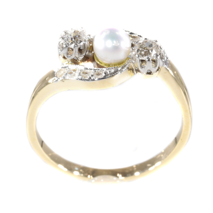 Late Victorian diamond and pearl cross over ring by Unknown Artist
