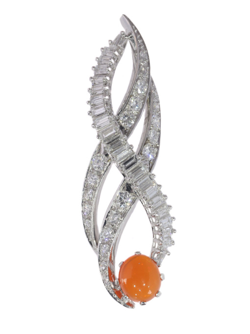 Vintage 1960's burning flame pendant with fire opal and diamonds by Unknown artist
