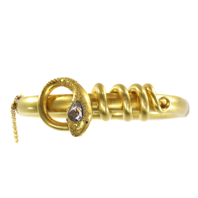 Antique Victorian 18K gold diamond bracelet snake coiled around its own body by Unbekannter Künstler