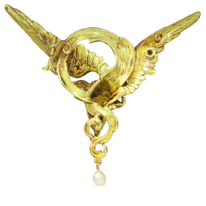 Vintage antique late Victorian griffin brooch/pendant with old mine cut brilliant by Artista Sconosciuto