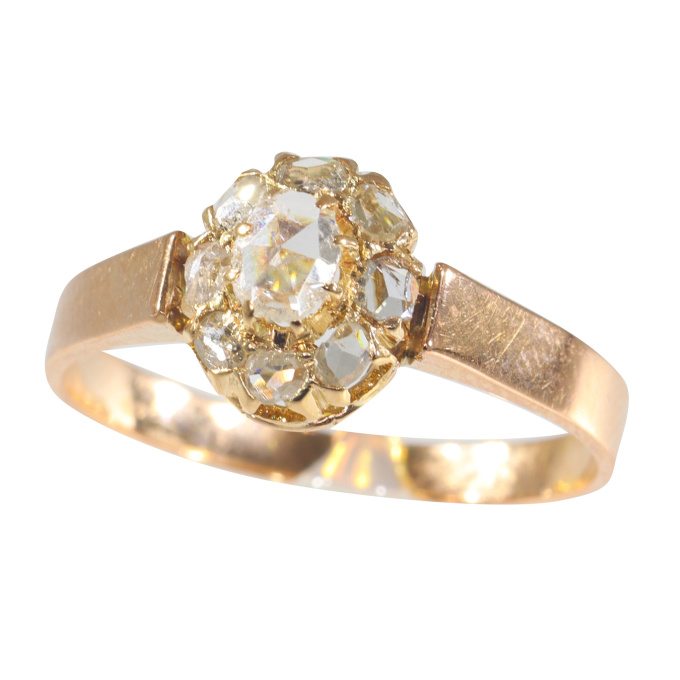 Vintage rose gold antique rozet diamond ring with rose cut diamonds by Artista Sconosciuto