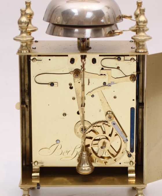 An early and large French brass Capucine travel clock by Bechet A Lyon, circa 1770 by Bechet Lyon