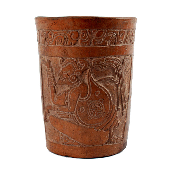 Central American Mayan terracotta cylindrical vessel, ca. 550 – 950 AD by Unknown artist