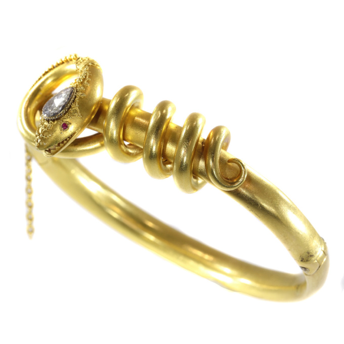 Antique Victorian 18K gold diamond bracelet snake coiled around its own body by Artista Desconocido
