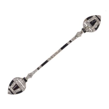 Vintage Arft Deco 10cm long bar brooch strong design with diamonds and onyx by Unknown artist