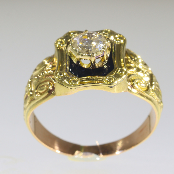 Antique early Victorian diamond ring with black enamel by Unknown Artist