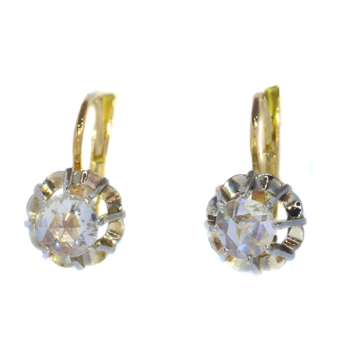 Vintage earrings with large rose cut diamonds by Unknown Artist