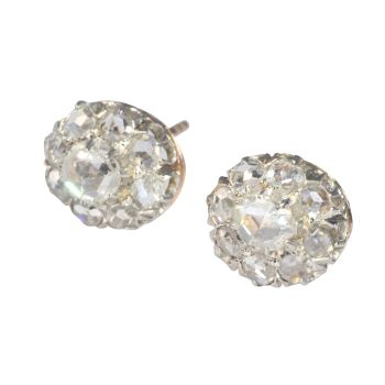 Vintage antique rose cut diamond cluster oval earstuds by Artista Sconosciuto