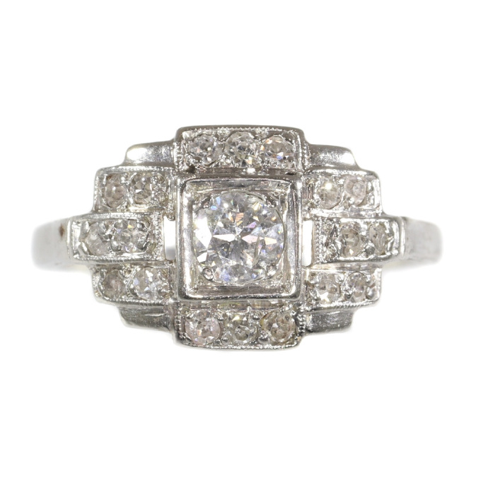 French platinum Art Deco diamond engagement ring by Unknown Artist