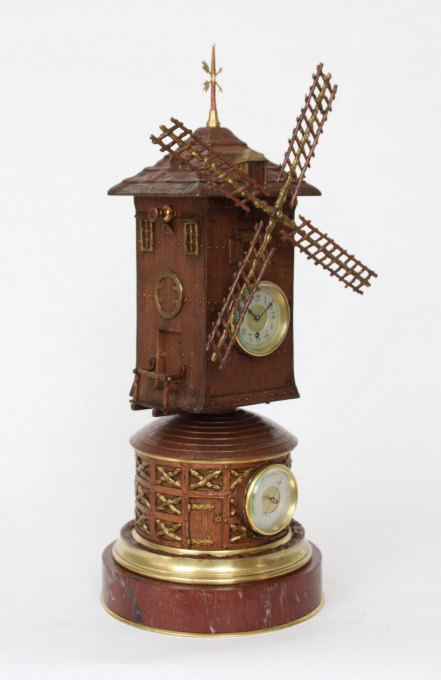 A French animated industrial mantel clock, windmill by Guilmet, circa 1880 by Guilmet