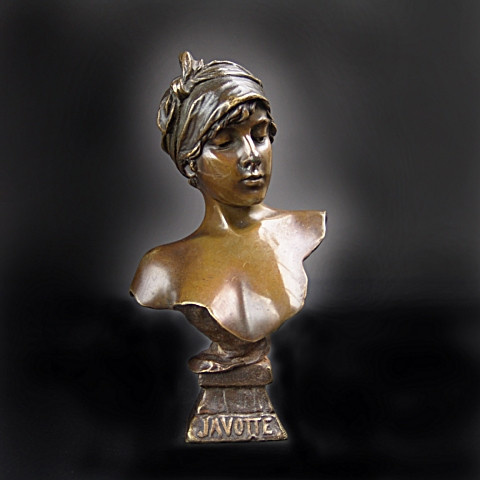 Art nouveau bronze buste entitled 'Javotte' by Emmanuel Villanis