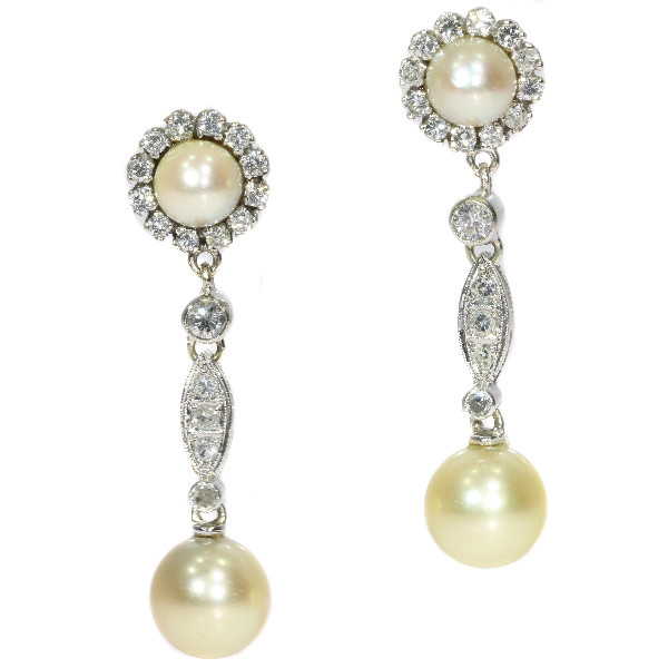 Vintage diamond and pearl ear drops by Onbekende Kunstenaar