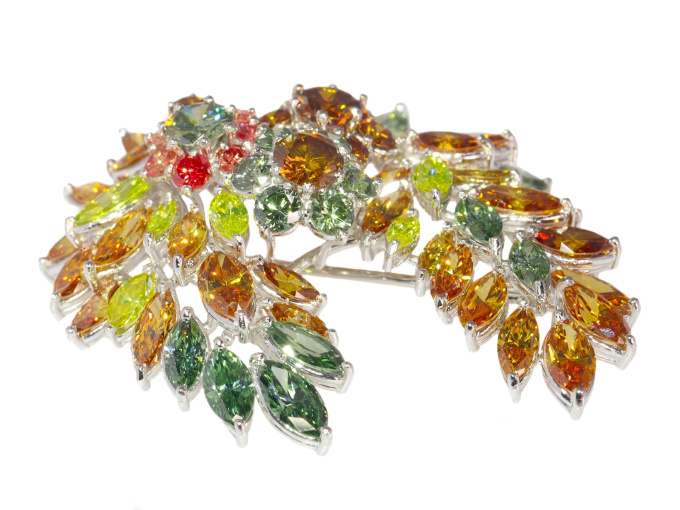 Spectacular Vintage 1970's brooch with over 19 carats of fancy colour diamonds by Unknown Artist