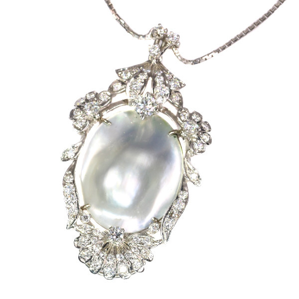 Vintage Fifties diamond and pearl pendant necklace by Artista Desconhecido
