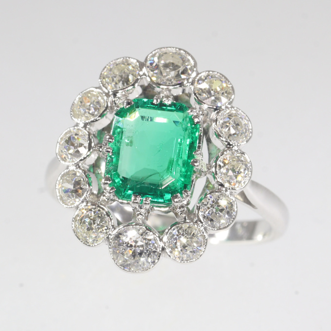 Genuine vintage Art Deco diamond and emerald engagement ring by Artista Sconosciuto
