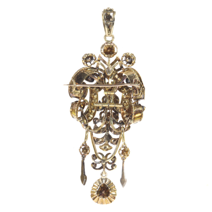 Impressive antique rose cut diamond brooch pendant with black enamel by Artista Desconhecido