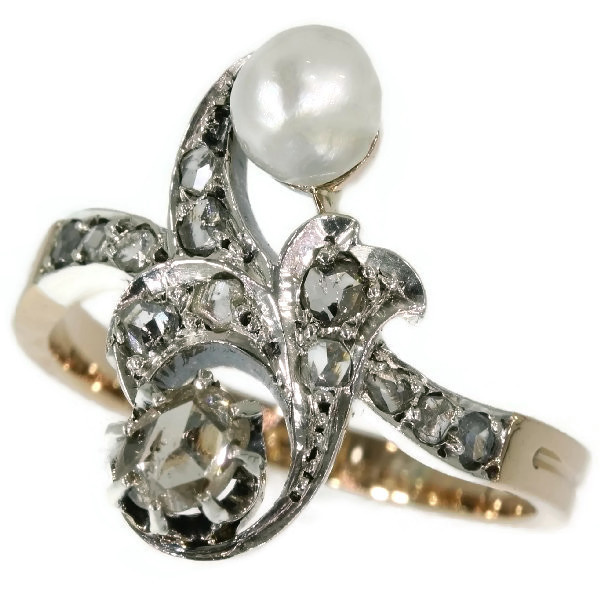 Antique diamond pearl ring Victorian cross over ring also called toi and moi by Artiste Inconnu