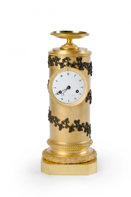 Cylinder shaped Empire mantel clock with leaf garlands by Jean-Louis Moré