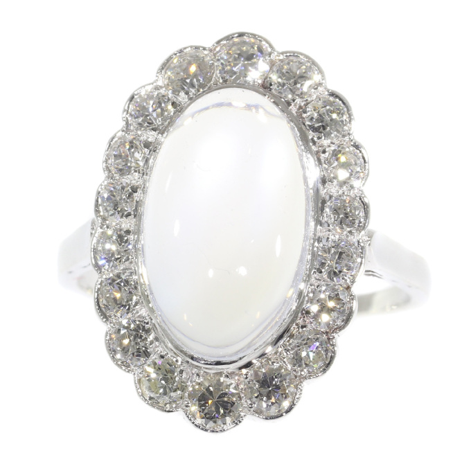 Vintage platinum diamond ring with magnificent moonstone by Unknown artist