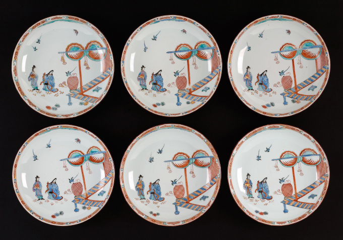 Six Dutch Decorated Plates, China by Onbekende Kunstenaar