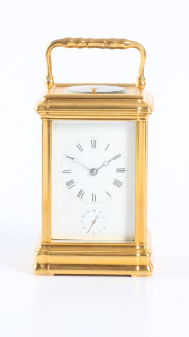 A French gilt gorge case carriage clock with alarm, circa 1860 by Onbekende Kunstenaar