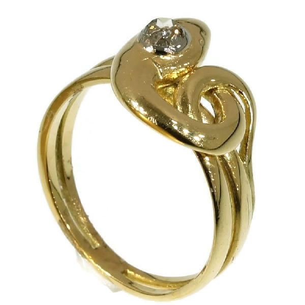 Antique diamond head snake ring 18kt yellow gold by Unknown Artist