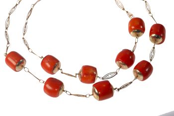 Antique 14K double row necklace with exceptional large coral beads by Unknown Artist