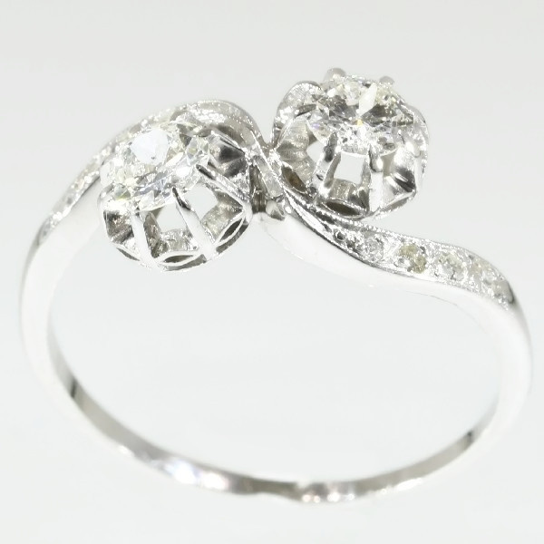 Vintage love ring so called toi et moi or cross over ring with diamonds by Onbekende Kunstenaar