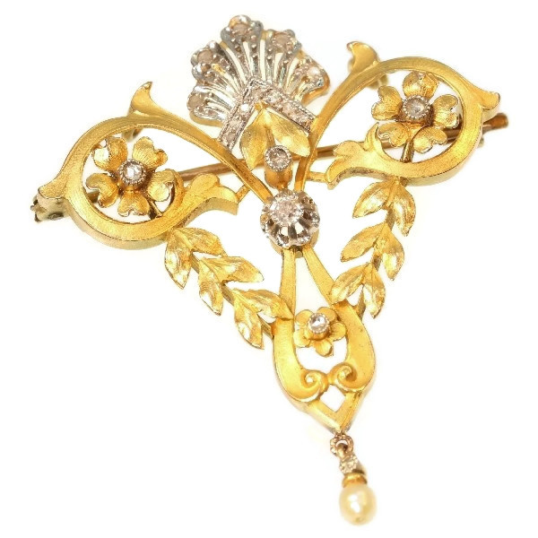 Late Victorian Belle Epoque gold diamond pendant brooch by Artista Sconosciuto